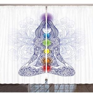 Ambesonne Colorful Curtains, Meditating Woman in a Lotus Pose Energy